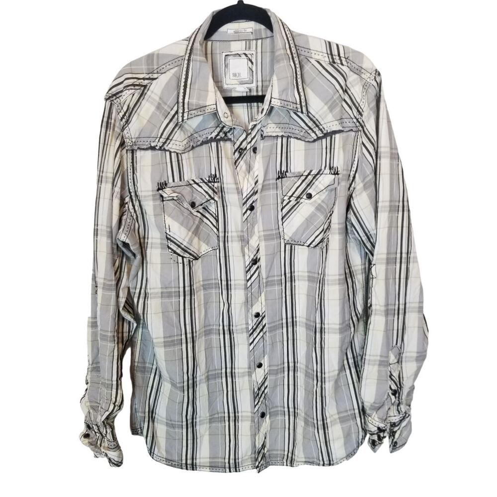 BKE Mens Plaid Western Shirt Sz L Cowboy Country Snap Front Athletic Fit Cotton
